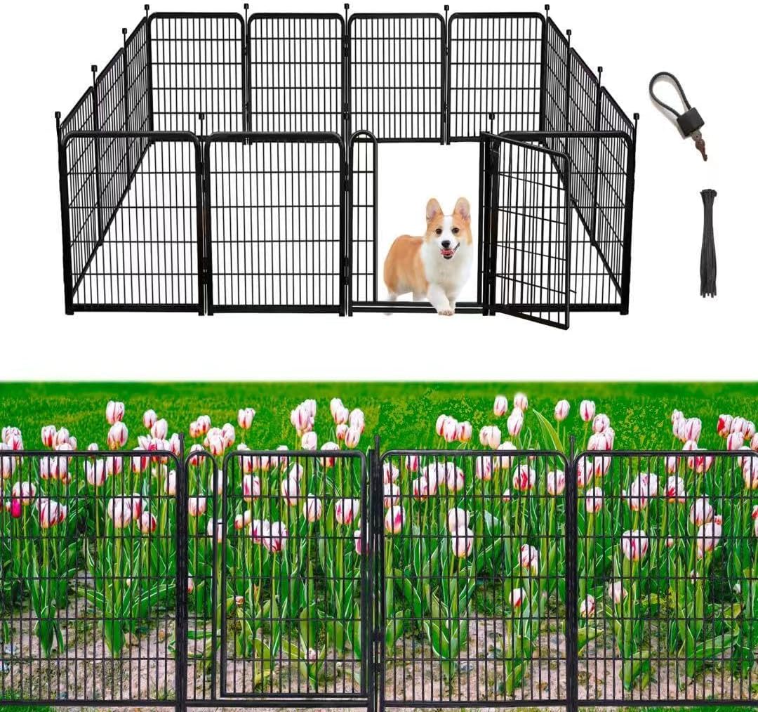 Garden Fencing 36 inch High, 14 Panels Total 31 Ft(L), Gate 21 inches Wide with Low Sills. Garden Fence with Gate, Anti Dig Fence Barrier, Flower Bed Fencing, Dog Fences for The Yard