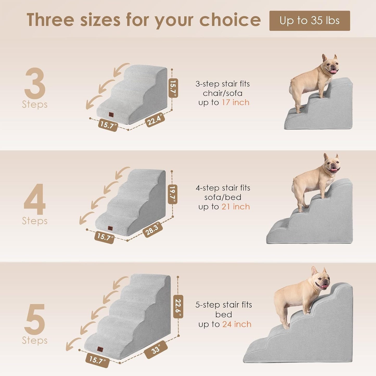 EHEYCIGA Curved Dog Stairs Ramp for High Beds 19.7" H, 4-Step Dog Steps for Small Dogs and Cats, Pet Stairs for High Bed Climbing, Non-Slip Balanced Pet Step Indoor, Light Grey