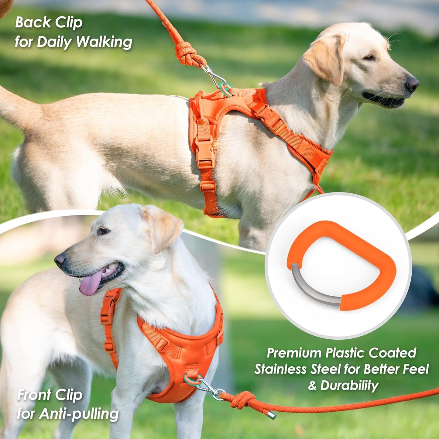 No Pull Dog Harness, Puppy Vest with Front Clip for Small Medium Large Sized Dog(Orange,S)