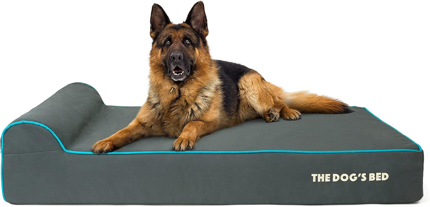 The Dog’s Bed Orthopedic Headrest Dog Bed XL Grey/Blue 46x25, Memory Foam, Pain Relief for Arthritis, Hip & Elbow Dysplasia, Post Surgery, Lameness, Veterinary Approved, Waterproof Washable Cover