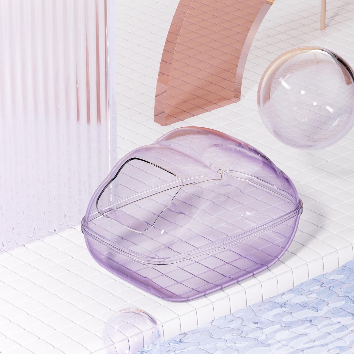 BUCATSTATE Sand Bath Container for Hamster Transparent Toilet with Scoop Set Dust Bath Sandbox Cage Accessories for Small Animals(Purple, Large)