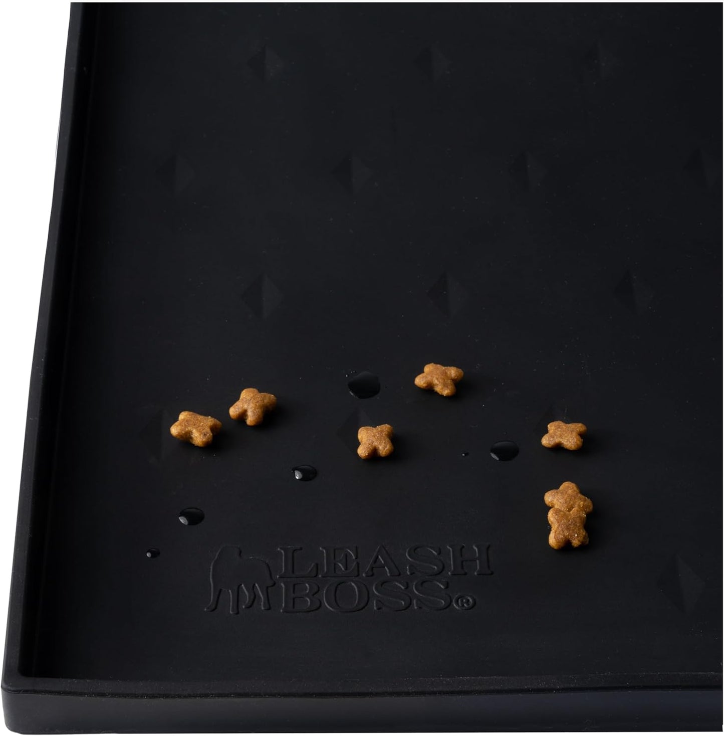 Leash Boss Dog Food Mat – Waterproof Silicone Pet Feeding Mat with Raised Edges for Dogs & Cats, Non-Slip Placemat for Food & Water Bowls, Spill-Proof Floor Protection,Easy to Clean(Black,XXL-30"x22")