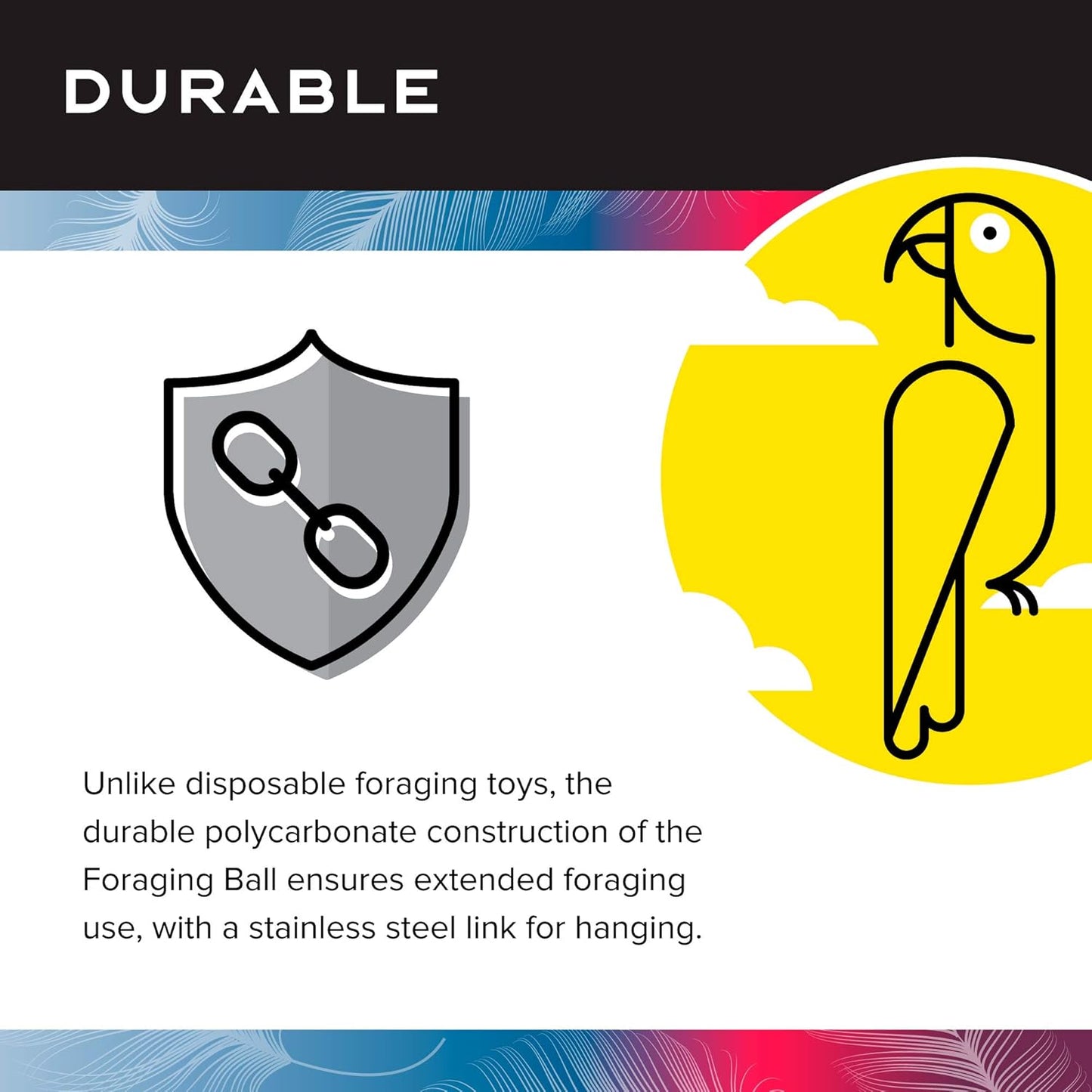 Featherland Paradise - Foraging Ball with Bell Interactive Bird Toy and Treat Dispenser - Creative Foraging Systems - Ideal for Medium to Large Birds