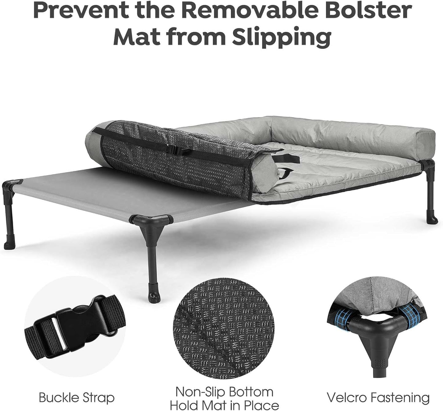 Veehoo Cooling Elevated Dog Bed Add Removable Waterproof Bolster Cushion Mat, Raised Pet Cot with Breathable Teslin Mesh, No-Slip Feet, Dog Couch Bed for Indoor Outdoor, 32x25inches, Grey, CWC2331B