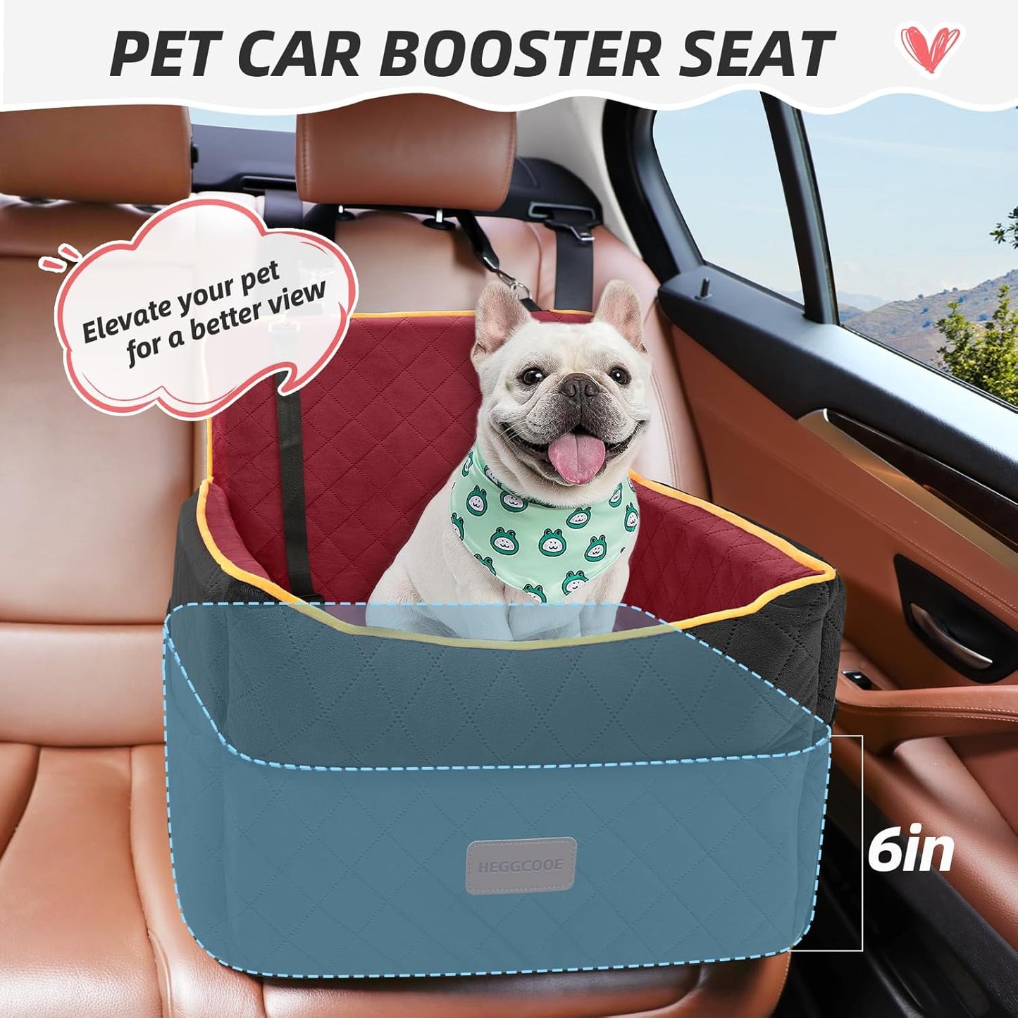 Dog Car Seat for Small Medium Dogs, Memory Foam Puppy Dog Booster Seat with Thick Cushion for Dogs Under 35lbs, Detachable Washable Pet Car Seat Travel Bed with Storage Pockets,2 Safety Belts