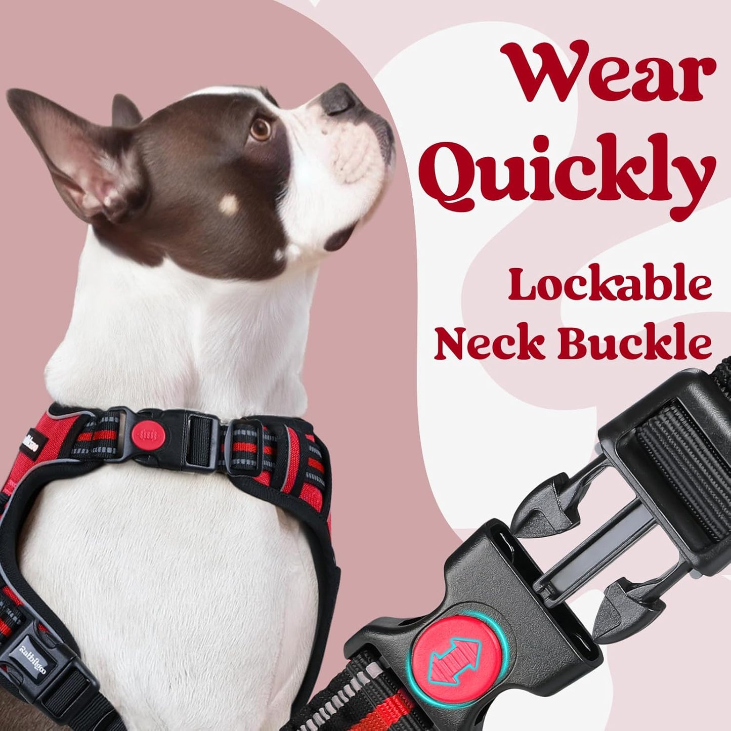 rabbitgoo Dog Harness Small Sized, No Pull Pet Harness with 3 Buckles, Adjustable Soft Padded Vest with Control Handle, Walking Reflective Pet Vest for Small Dogs, Red, S