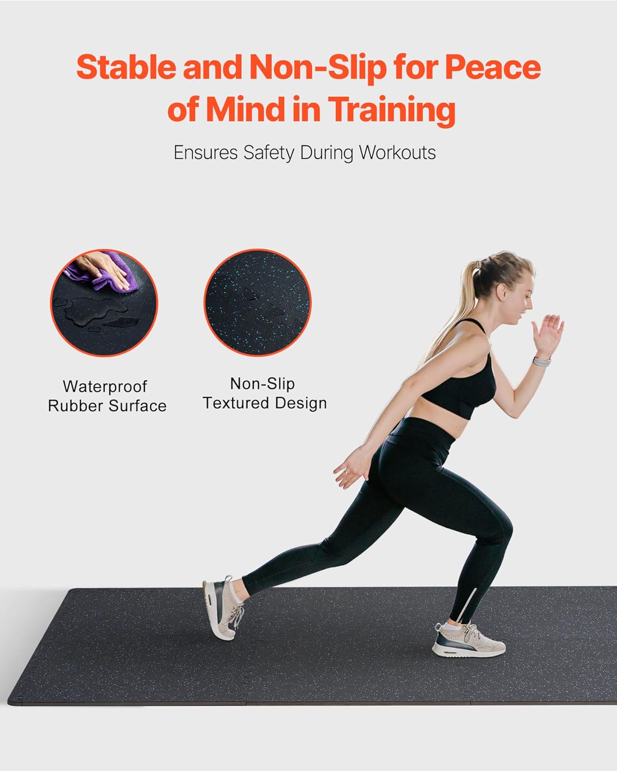 VEVOR 0.56 Inch Thick Gym Floor Mats, 12 Tiles Rubber Top with EVA Foam, 25" x 25" Gym Flooring Workout Mat with 48 sq.ft Coverage, Interlocking Puzzle Gym Mats for Home, Garage, Black & Blue