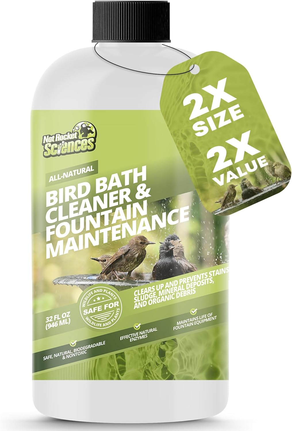 32oz Bird Bath Cleaner, Cleans 160 Gallons of Water, Ideal Fountain Cleaner Safe for Birds, Bird Bath Fountains Clarifier, Liquid Birdbath and Fountain Maintenance, Promotes Clean & Clear Water