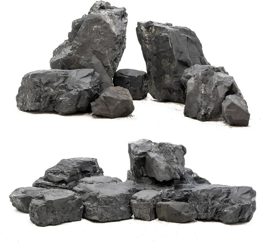 Unocho Natural Aquarium Rocks 10LB Decorative Slate Stones Black Rocks for Aquarium,Aquascaping,Fish Tank Decoration, Reptile Basking Platforms, Bonsai & Garden-7Pcs 3-7inches