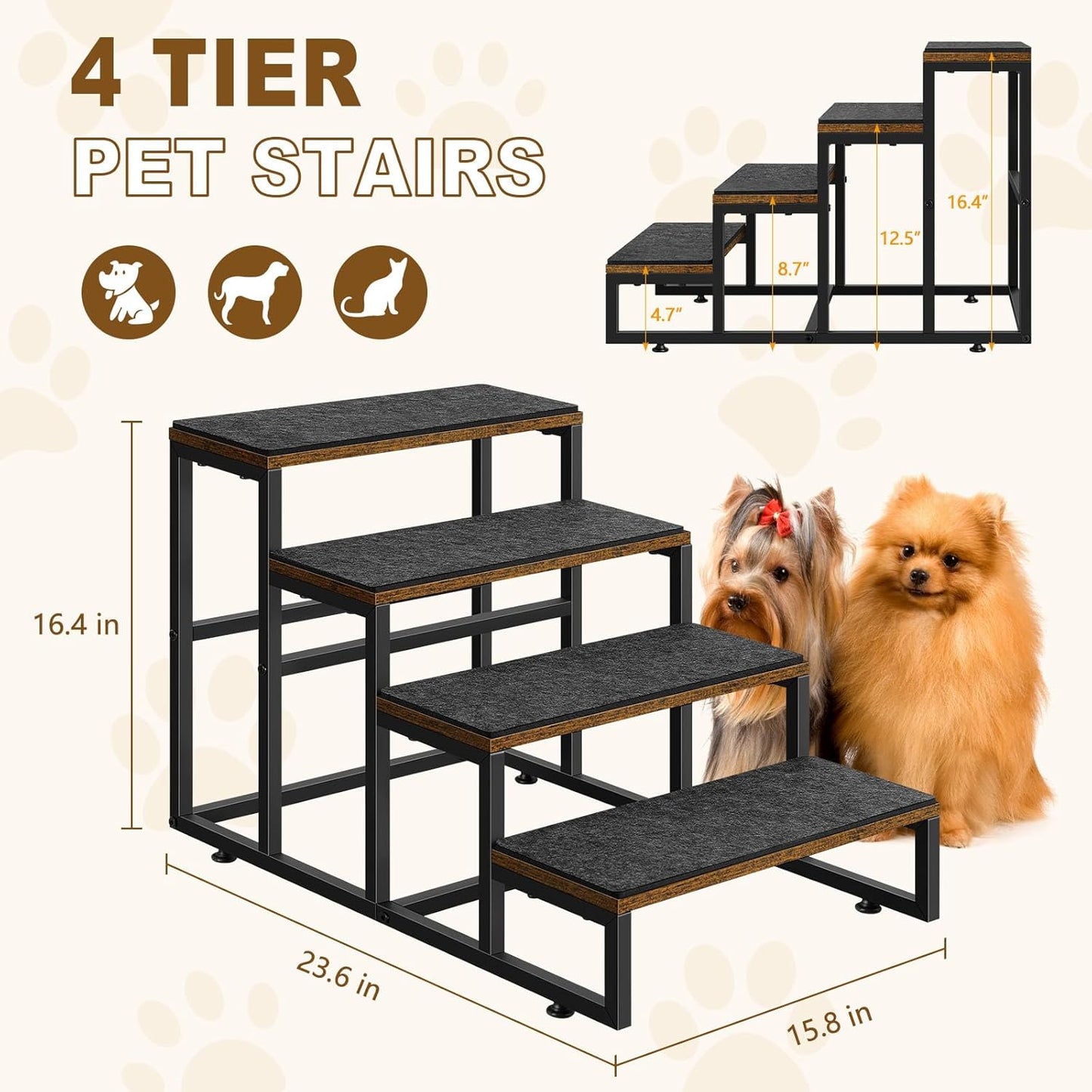 Dog Stairs for High Beds 4 Steps Dog Stairs for Small Medium Dogs Pet Stairs/Steps for Puppy, Cats, and Dogs, Easy to Walk on Dog Step for Beds and Cars