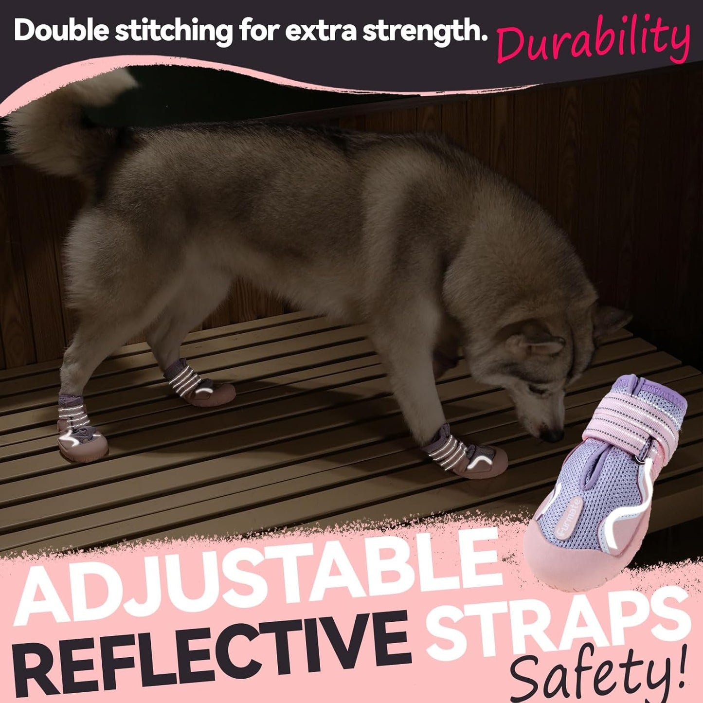 Dog Shoes for Large Small Medium Dogs, Breathable Mesh Dog Boots & Paw Protectors for Summer Hot Pavement Winter Snow, Waterproof Anti-Slip Dog Booties for Hiking Hardwood Floors(Pink-Purple8)