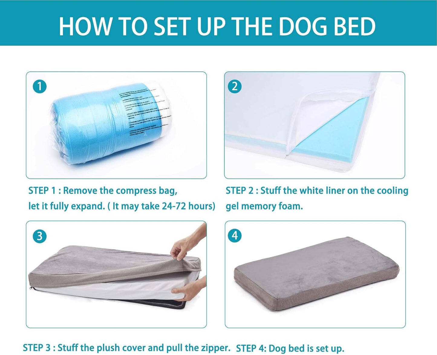 Orthopedic Memory Foam Bed for Large Dogs, Waterproof Cooling Pet Mats for Crate with Removable Washable Cover,Ideal for Arthritic Dogs (Large plus-36"x 27" x 3", Short Plush)