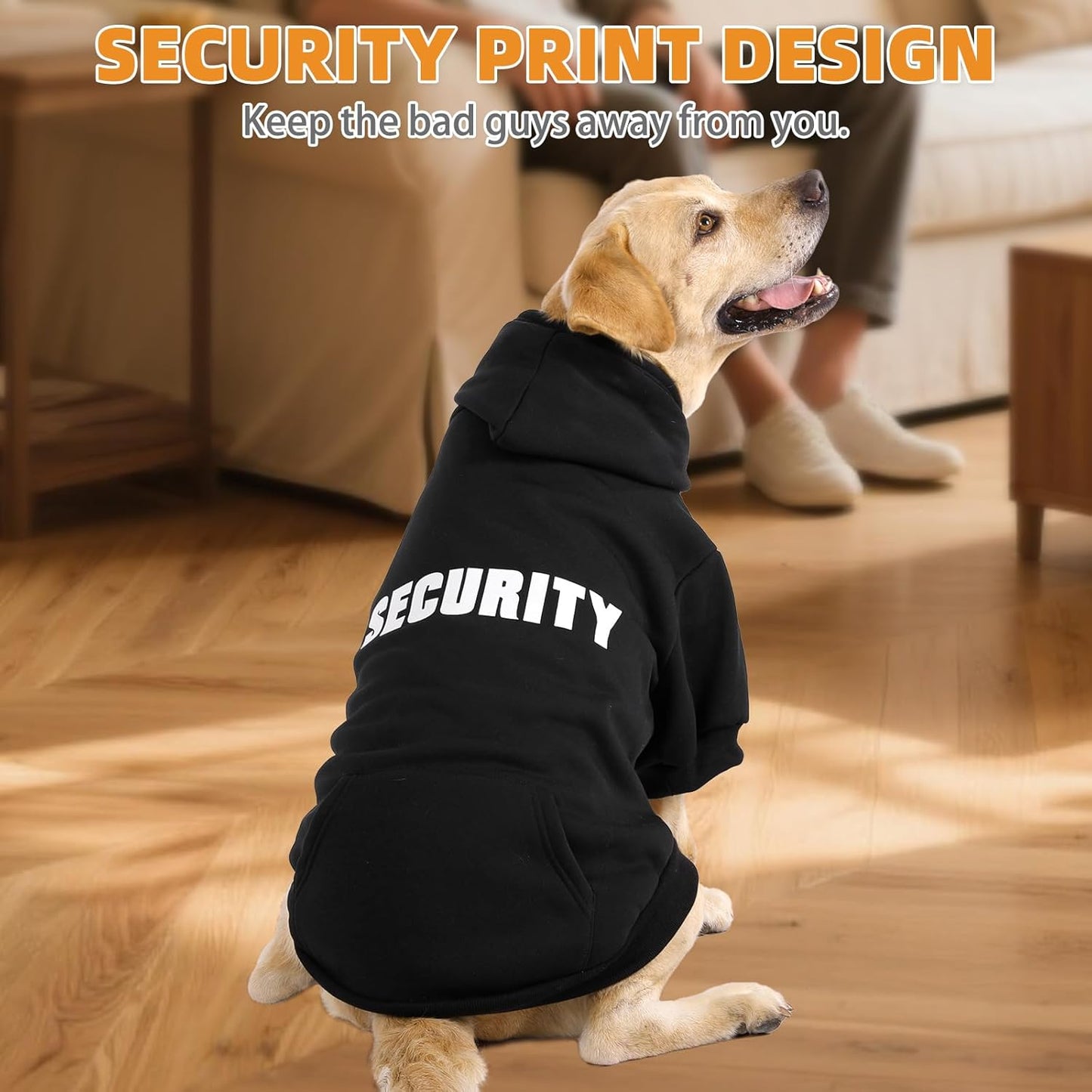 KOOLTAIL Security Dog Hoodie, Fall Puppy Sweater Clothes for Small Medium Large Dogs, Soft Warm Winter Pet Cold Weater Coats Hooded Sweatshirt with Pocket, Dog Halloween Costume for Girl Boy, Black M