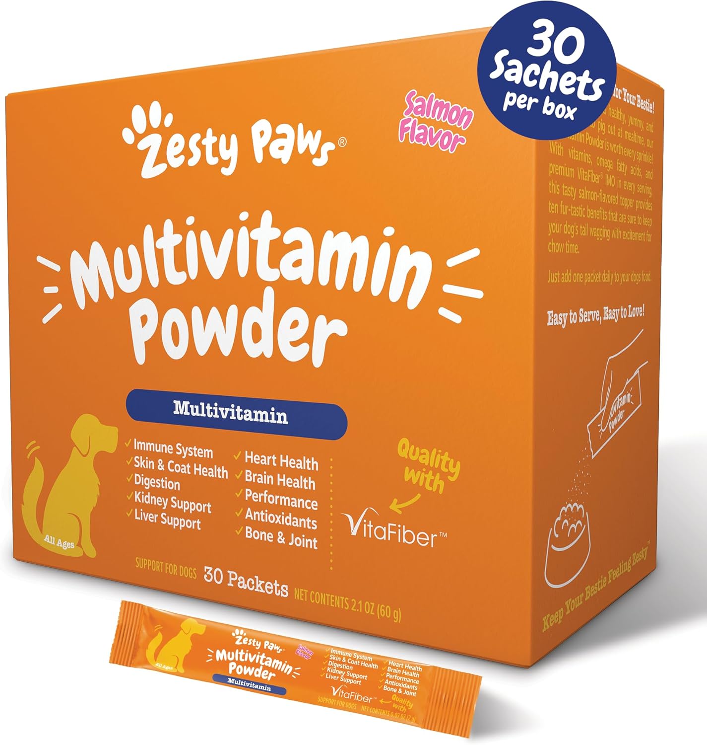 Zesty Paws 10-in-1 Dog Multivitamin Powder - Gut, Immune, Joint, Skin & Coat Support, and More - Dog Vitamins and Supplements Powder - Pet Supplements with Omega Fish Oil & VitaFiber - Salmon - 30 Ct