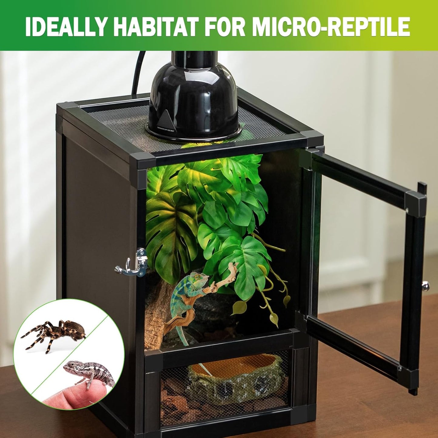 8" x 8" x 12" Small Reptile Cage Hatching Habitat, Screen & Acrylic Doors, Ventilated Terrarium for Lizards, Snakes, Frogs, Easy Assembly, Two Doors