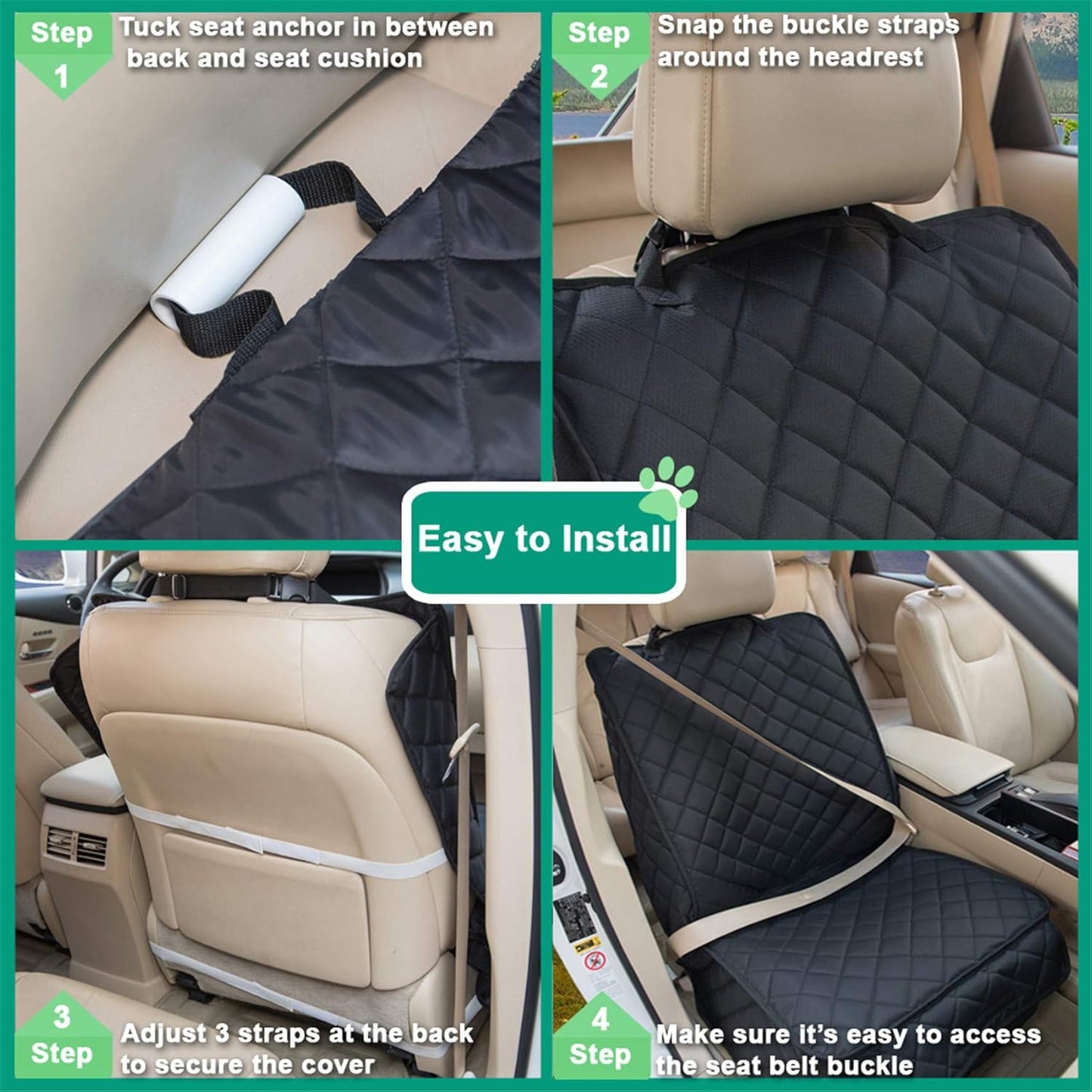 Waterproof Front Seat Cover Dog Car Seat Covers Nonslip and Full Protection with Side Flaps Fits Most Cars, Trucks, SUVs(Black, 1Pack)