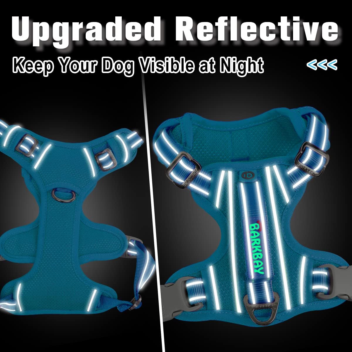 BARKBAY Dog Harness No Pull with ID Tag Pocket - Heavy Duty, Reflective, Easy Control for Large Dogs(Blue,M)