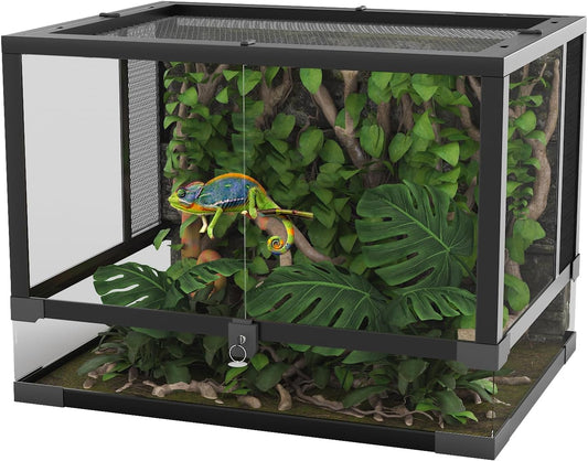 24" X 18" x 18" Reptile Tall Glass Terrarium Rainforest Habitat Double Hinge Door with Screen Ventilation 34 Gallon Reptile Terrarium Easy Assembly for Lizard Tortoise Snake