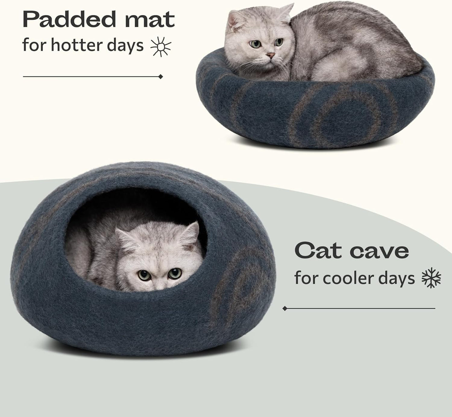MEOWFIA Premium Felt Cat Bed Cave - Handmade 100% Merino Wool Bed for Cats and Kittens (Large, Slate Grey)
