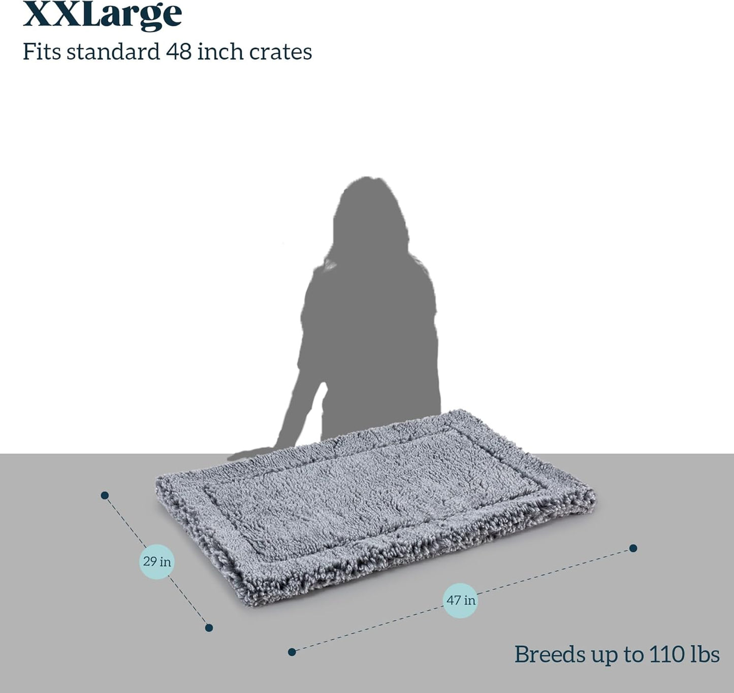 Stoutwool Indestructible Dog Bed - Fluffy Chew Proof Dog Crate Pad - Tough Kennel Pad for Aggressive Chewers - Ideal for Extra Large Breeds & Fits 48-Inch Crate - 47"x29", Charcoal