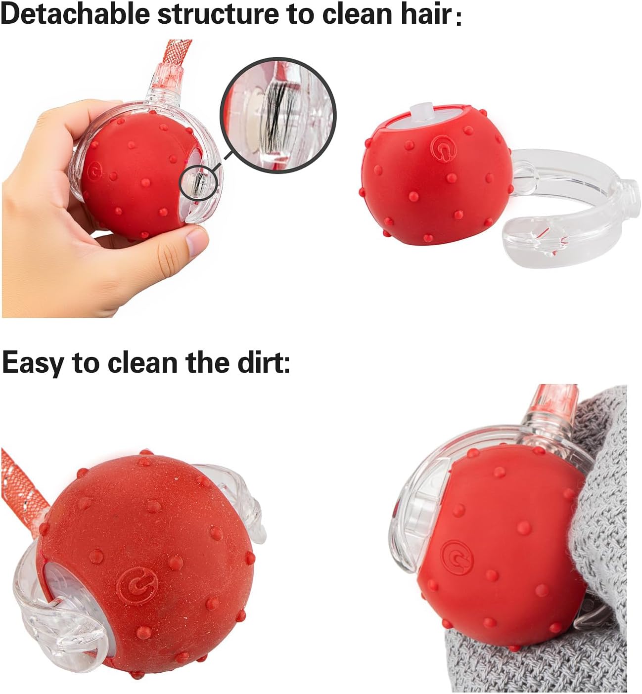 Interactive Cat Toys Ball for Indoor Cats, Automatic Agile Rolling Cat Ball with Elastic Mesh Tail, Bird Chirping & Motion Activated, 2 Tail Accessories, Kitten Toy for Bored (Red)