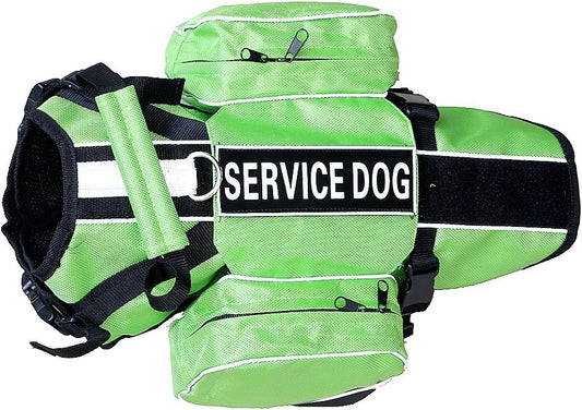 Serijoars Dog Vest Harnesses with Saddlebag Backpack for Camping & Travel - Reflective Hound Hiking Backpack Saddle Bag - Lightweight Vest Harness for Medium & Large Dogs (Green, M)