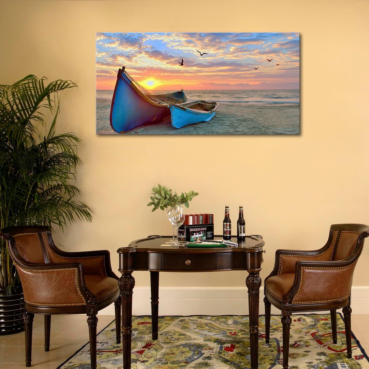 Ocean Sunset Canvas Wall Art for Living Room Sail Boat Framed Artwork Seascape Painting Coastal Pictures for Bedroom Office Wall Decoration 20x40 Inch