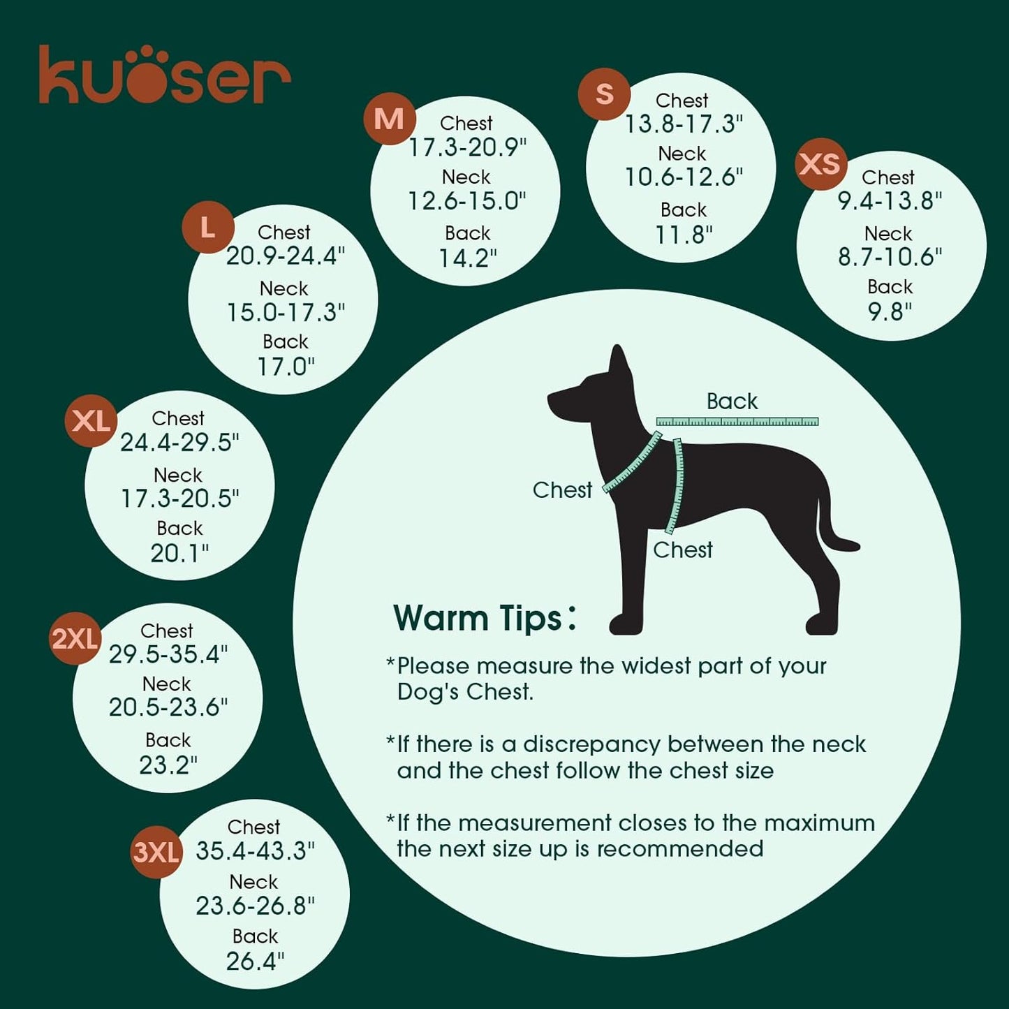 Kuoser Warm Dog Coat, Waterproof Dog Jacket for Extra Large Dogs, Adjustable Durable XXXL Doggie Winter Coat Reversible Puppy Cold Weather Apparel for Large Breed, Blue 3XL
