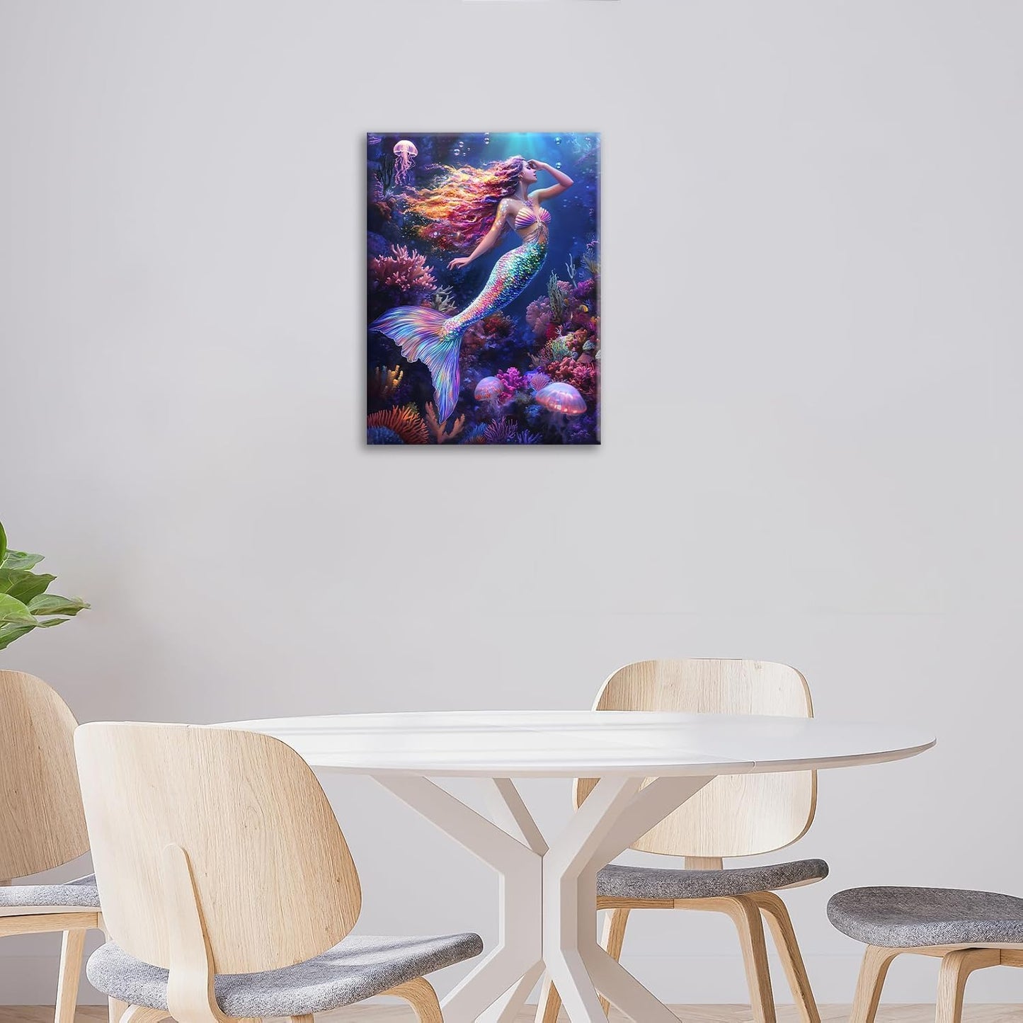 Sea Mermaid Bathroom Pictures Wall Art, Ocean Mermaid Bathroom Wall Decor, Aesthetics Framed Painting Canvas Artwork for Bedroom Living Room Decorations 16"L x 12"W