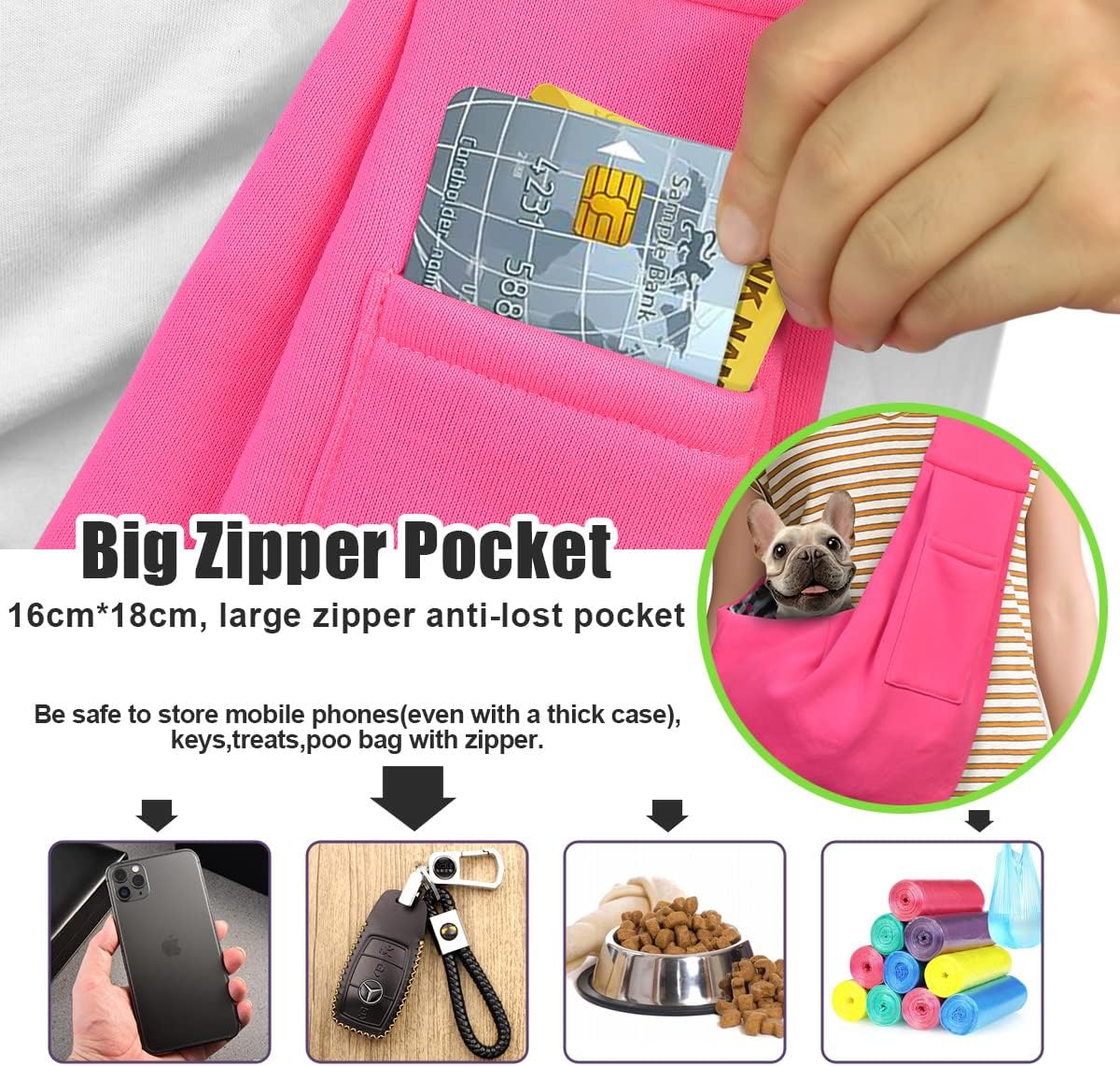 Tomkas Small Dog Sling Carrier - Classic Pocket & Classic Strap - for 3-10 lbs Pets(Rosered)