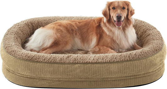 JOEJOY Orthopedic Dog Bed for Extra Large Dogs, Egg-Crate Memory Foam Pet Bed with Bolster Sides, Waterproof Lining, Removable Washable Cover & Non-Slip Bottom, Light Brown