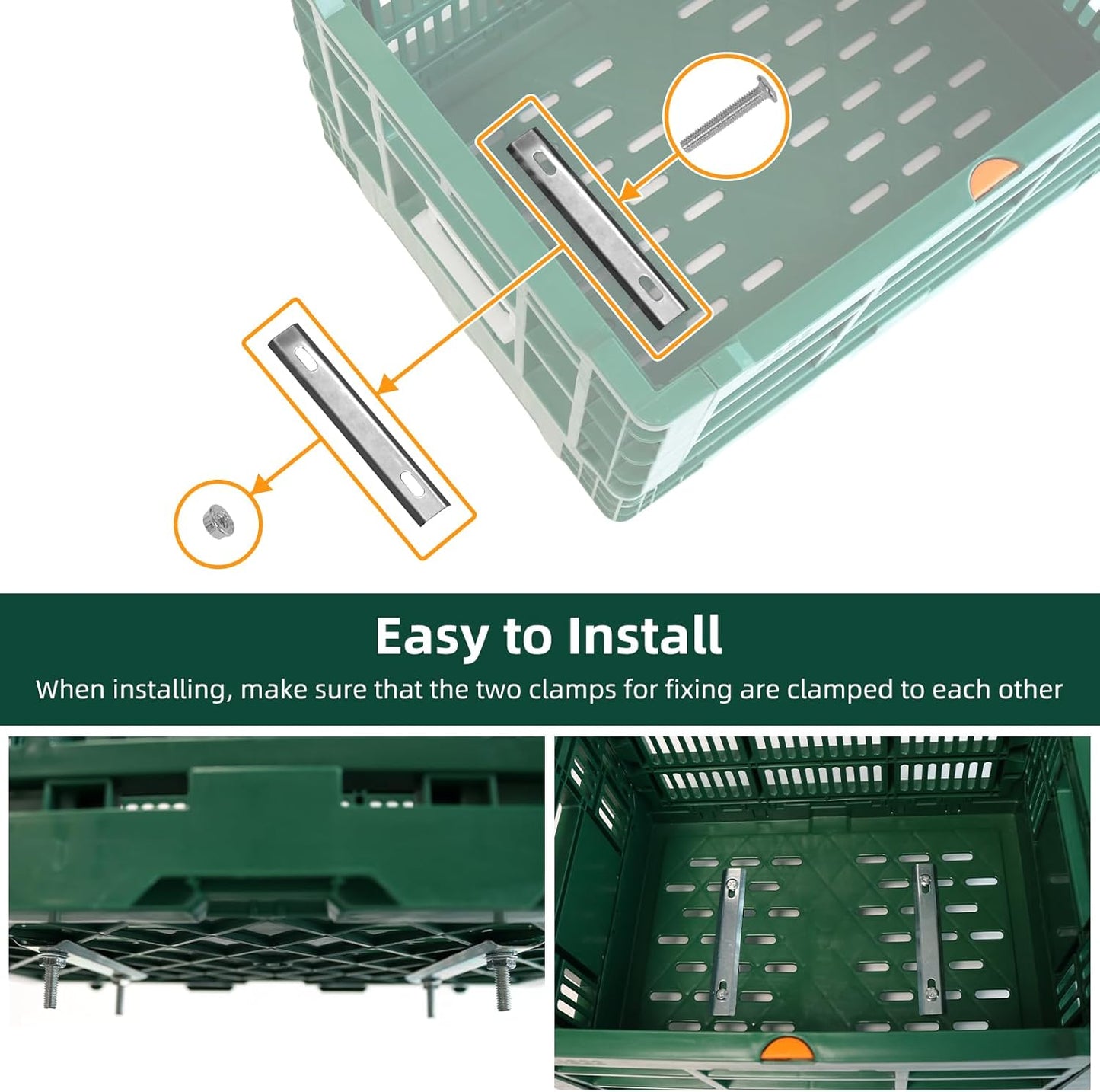Foldable Large Green Plastic Bicycle Rear Basket with Cargo Net and Waterproof Cover Net for Shopping Outings, Pets, School, Picnics or Outdoor Activities, Easy to Install on Rack Mount