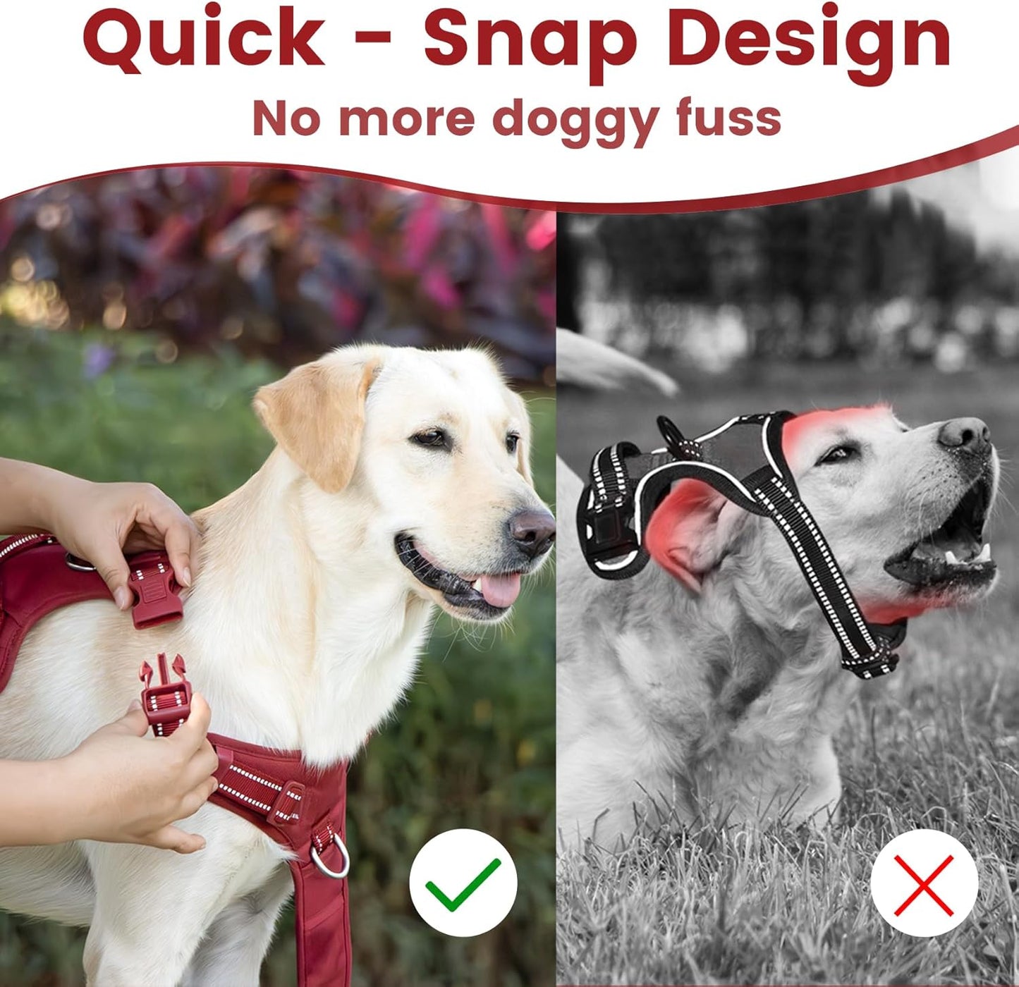 No Pull Dog Harness, Reflective Puppy Vest for Small Medium Large Sized Dog(Burgundy Red,XL)