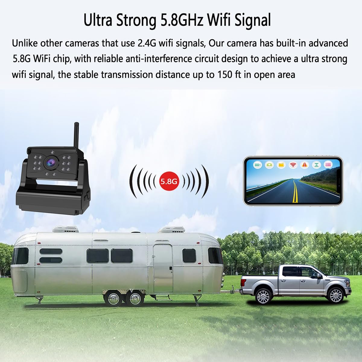 Wireless Backup Camera, Ultra Strong Signal Crystal Clear Picture Magnetic Rechargeable Rear View Reverse Back up Camera for Hitching Gooseneck Horse Boat Travel Trailer Truck Camper RV Pickup Van