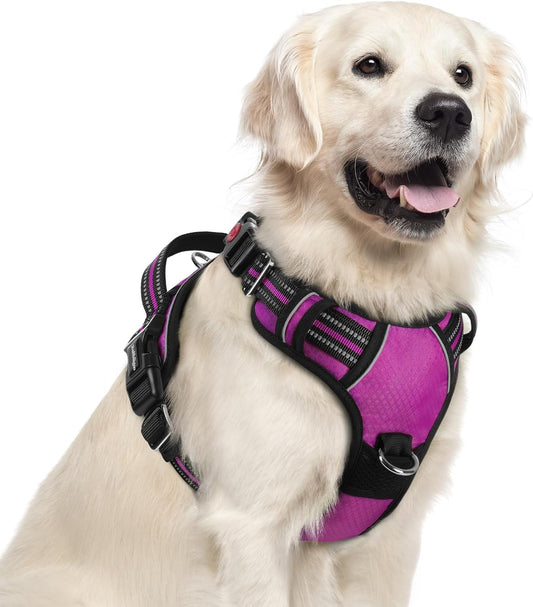 rabbitgoo Dog Harness for Large Dogs, No Pull Pet Vest with 3 Buckles, Adjustable Soft Padded Pet Harness with Easy Control Handle and Reflective Strips, Purple, XL
