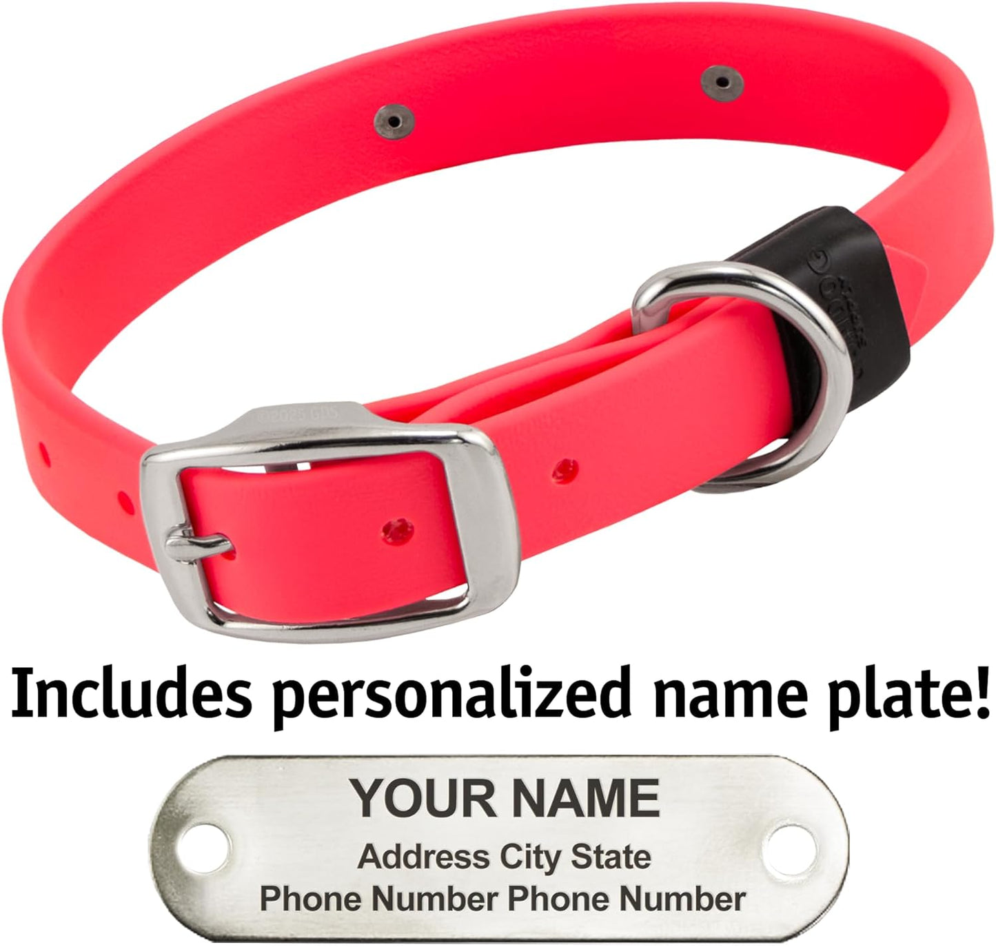 Biothane Custom Dog Collar – Waterproof, Stink-Proof Personalized Collar with Name & Phone Number – Durable, Many Sizes and Colors – Assembled in USA – Assembled in USA (Hot Pink)