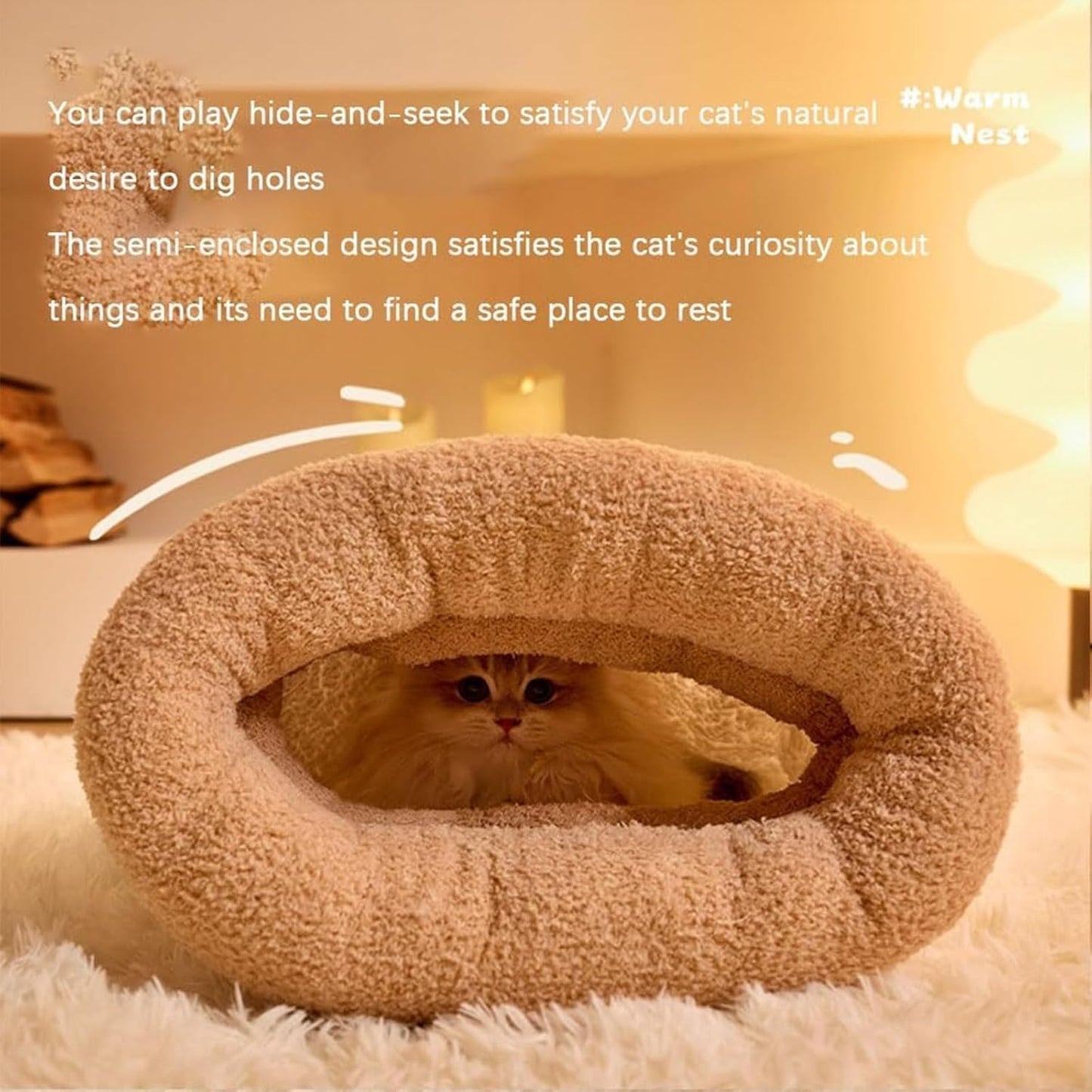 Cozy Cat Winter Bed Cave - Warm, Soft, Fluffy, Washable, Indoor Cat Sleeping Bag