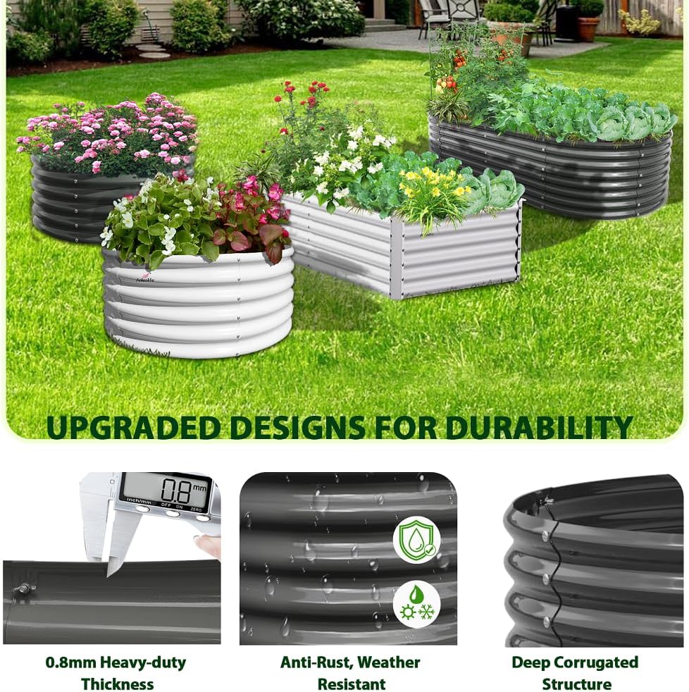 A ANLEOLIFE 8X4X2 ft Galvanized Raised Garden Beds Outdoor, Oval Large Metal Deep Root Planter Box for Planting Vegetables Flowers Herb, Anti-Rust & Easy-Setup, Quartz Grey