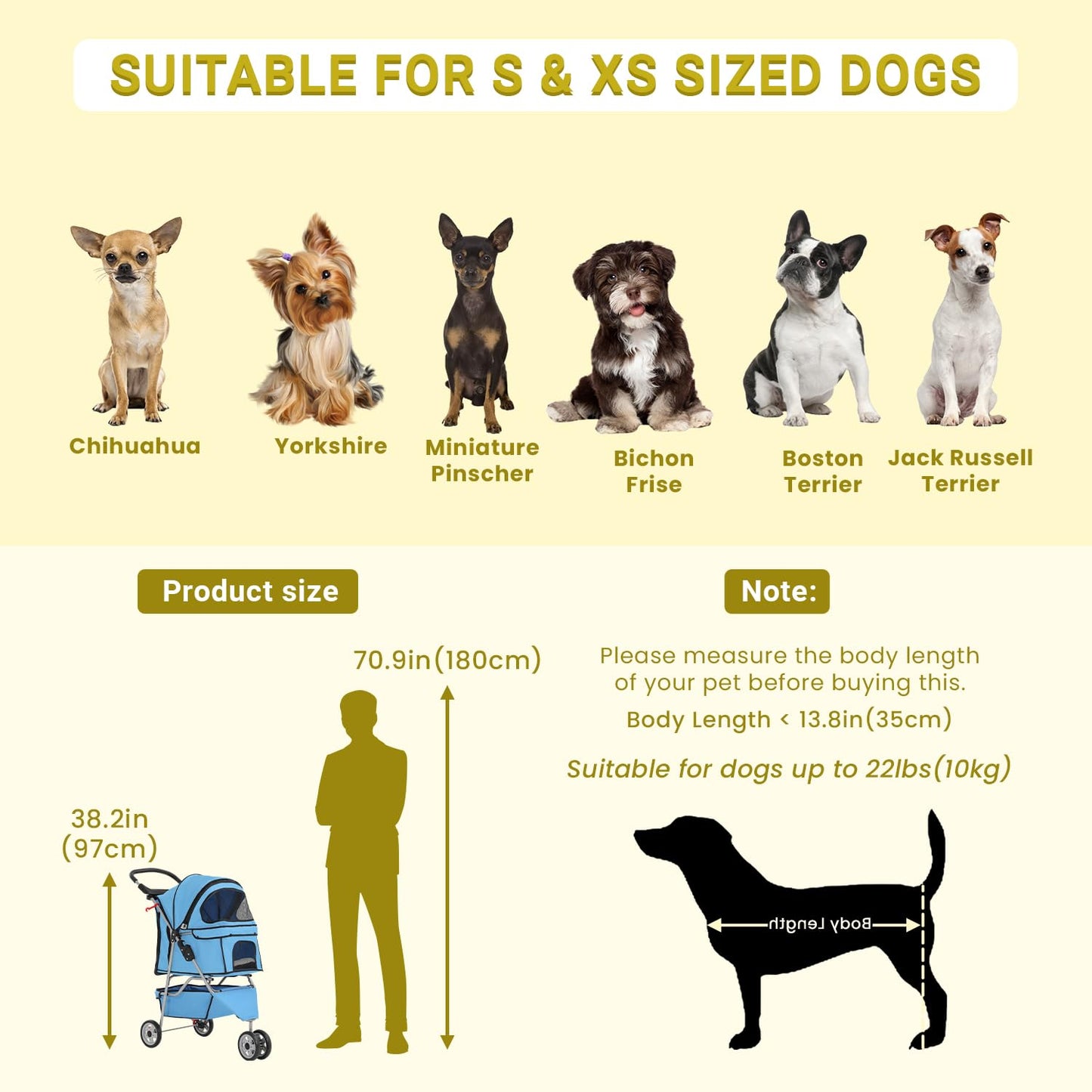 Foldable Pet Stroller for Cats and Dogs 3 Wheels Carrier Strolling Cart with Weather Cover, Mesh Panels，Storage Basket Cup Holder，Blue