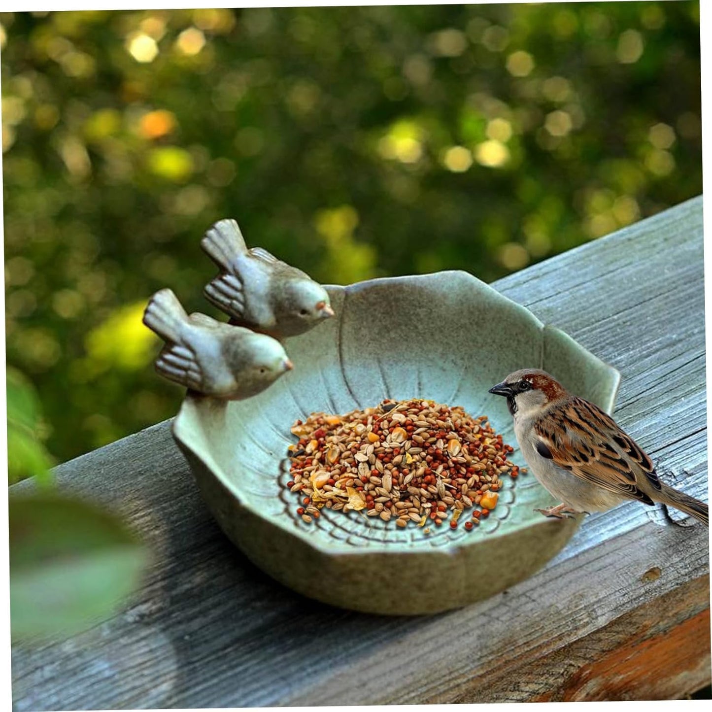 Ceramic Bird Bath for Outdoors,Ground & Tabletop Decor, Ground Feeders Bird Bath Feeding Bowl for Outdoors, Garden Deck, Balcony,Yard, Lawn. (Small birdbath)