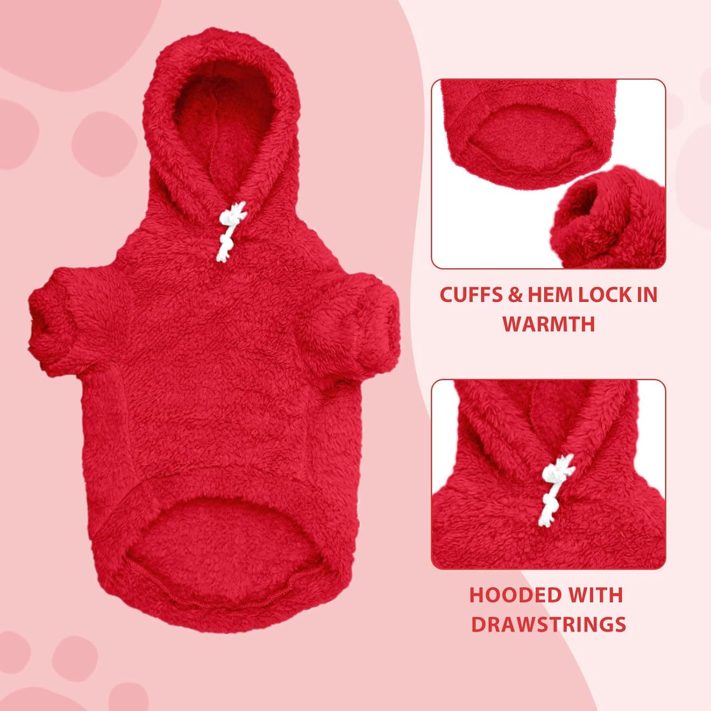Fuzzy Dog Sweaters for Large Dogs Pet Hoodie Clothes Warm Soft Pet Coats Hooded Sweatshirt Dog Sweaters for Extra Large Dogs(Red-XL)