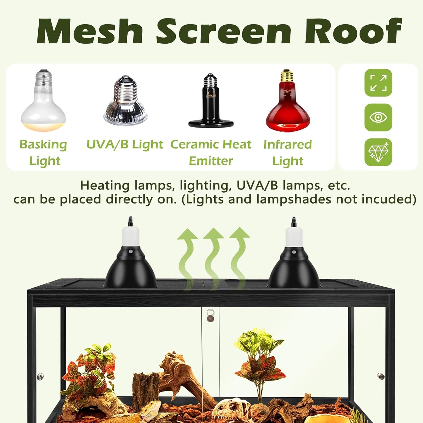 PROLEE Bearded Dragon Tank with Leg,Tempered Glass Lizard Tanks and Reptile Enclosure,Up to 78 Gallon Reptile Tank with Metal Mesh and Lockable Door for Snakes,Chameleon (Black, 78Gallons,48inch)