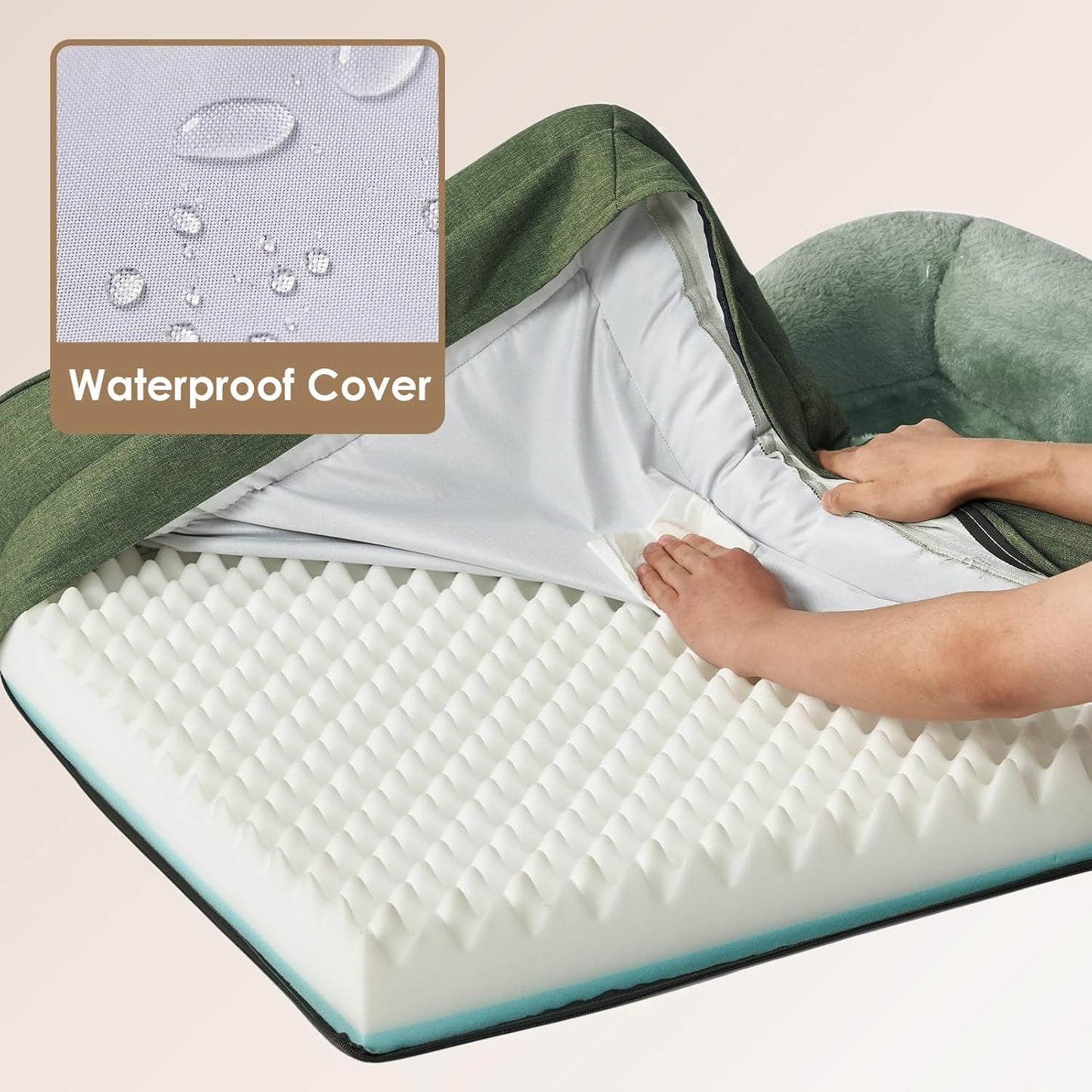 EHEYCIGA Memory Foam XL Dog Bed for XLarge Sized, Extra Large Orthopedic Dog Sofa with Sides and Waterproof Liner, Washable Bolster Pet Couch with Removable Cover, 42x30x7.5 Inch, Green