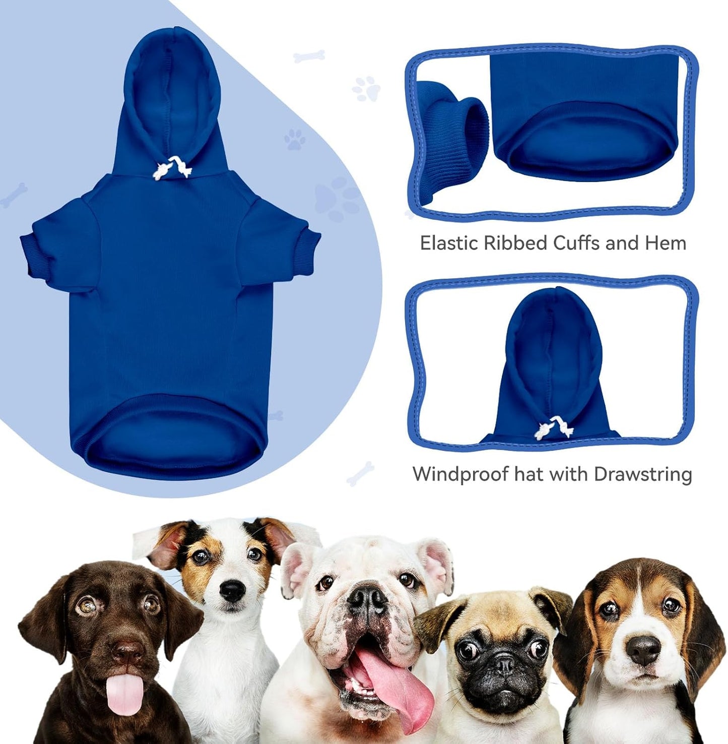 Dog Sweaters for Large Dogs Dog Hoodie Pet Sweater Solid Soft Brushed Fleece Pet Clothes Hoodie Sweatshirt with Pocket(Blue-XL)