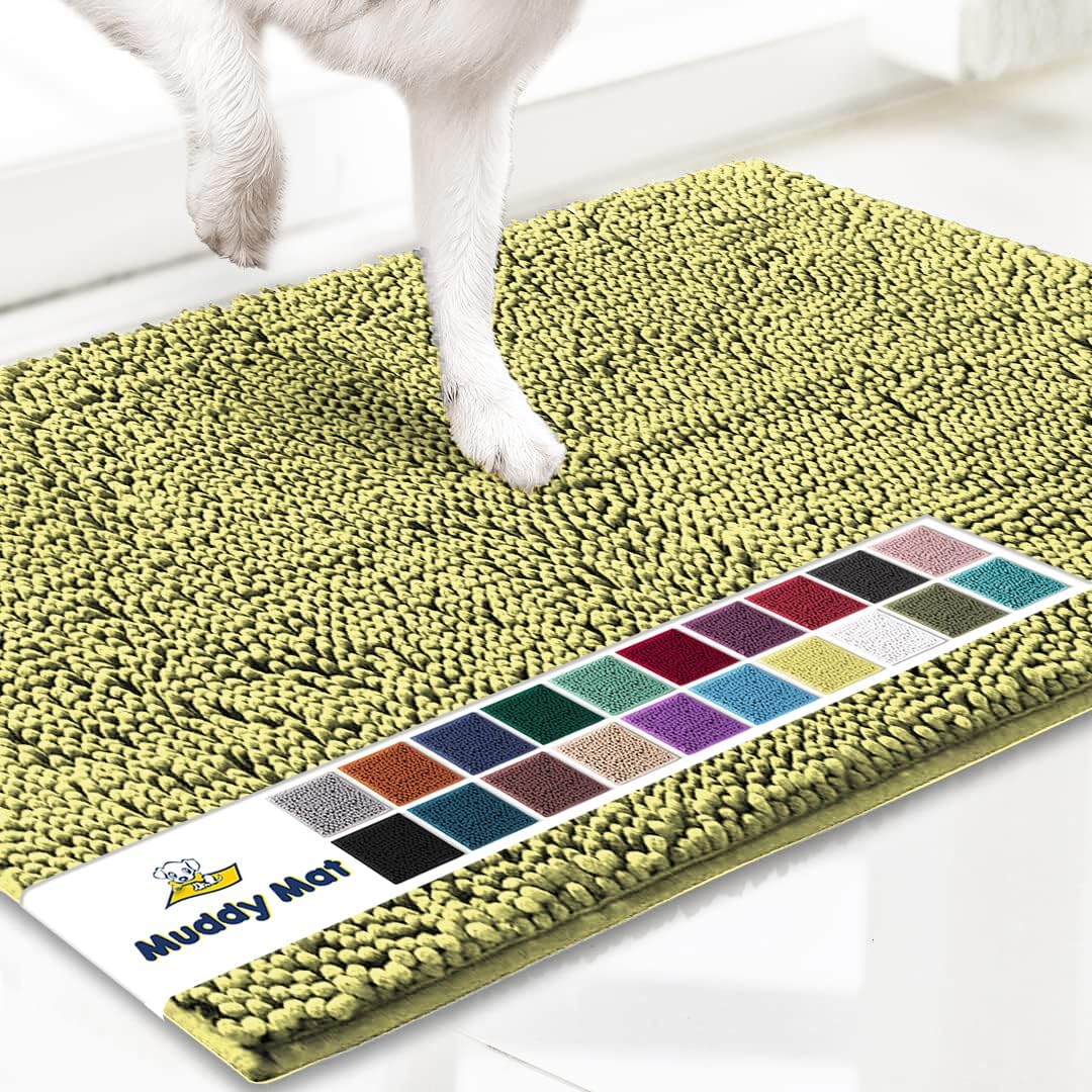 Muddy Mat® AS-SEEN-ON-TV Highly Absorbent Microfiber Door Mat and Pet Rug, Non Slip Thick Washable Area and Bath Mat Soft Chenille for Kitchen Bathroom Bedroom Indoor and Outdoor - Yellow 48" x 60"