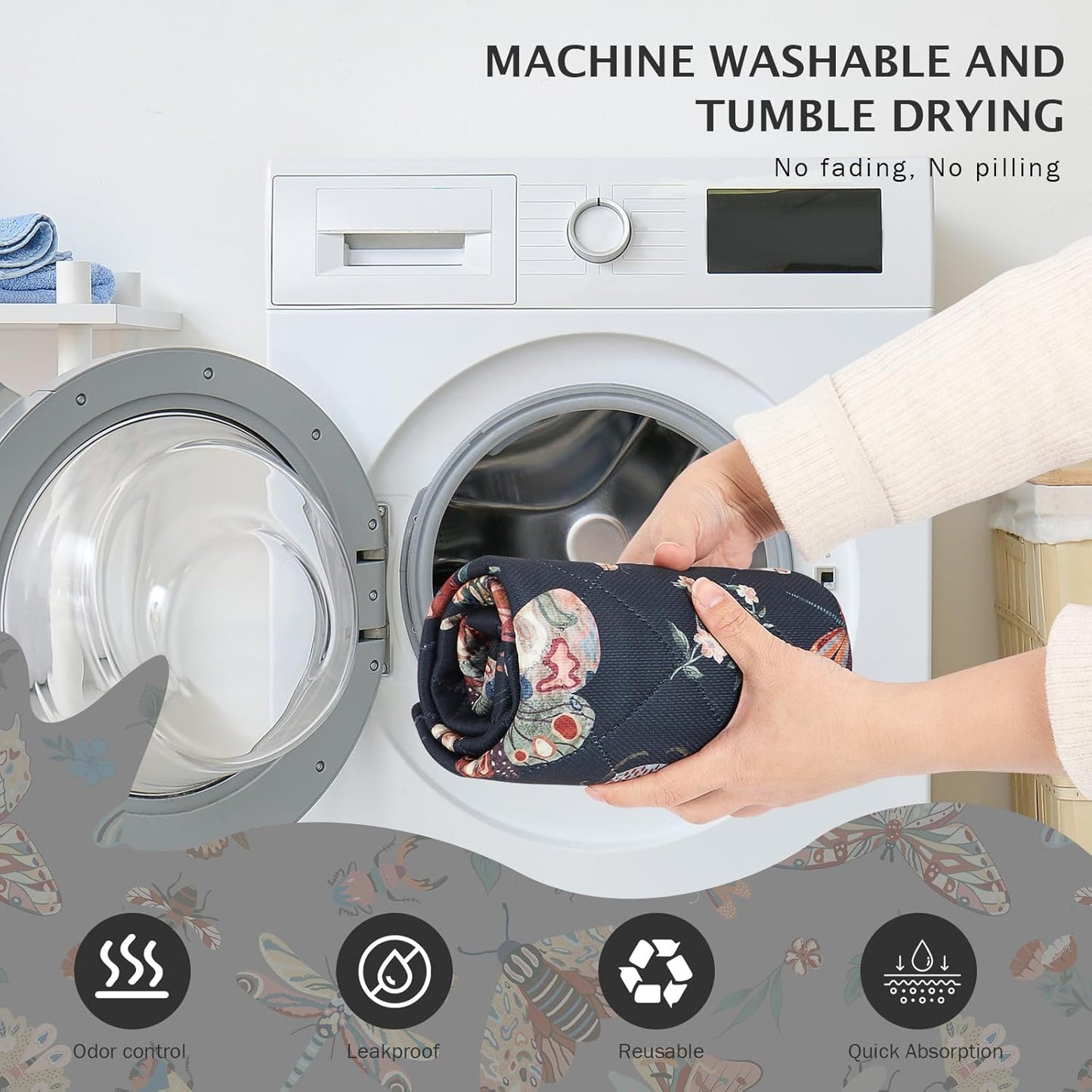 IEUUMLER Washable Pee Pads for Dogs, 2 Pack Insect Pattern Reusable Waterproof Puppy Potty Pads, Non-Slip Absorbent Pet Training Pads for Playpen Crate Bed EU014