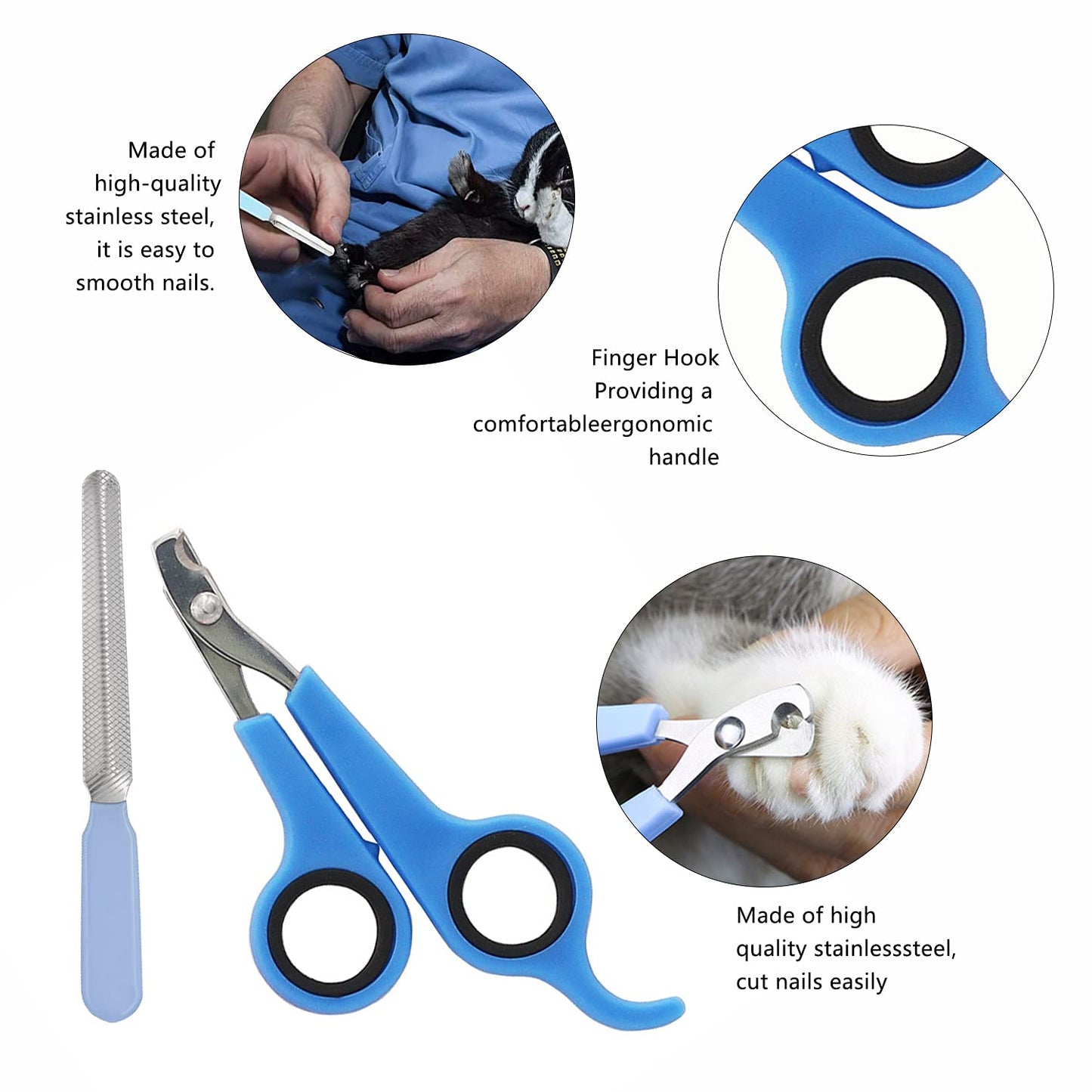 7-Piece Small Pet Grooming Kit with Brush, Nail Clippers, and Adjustable Strap for Rabbits, Hamsters, Guinea Pigs (Blue)