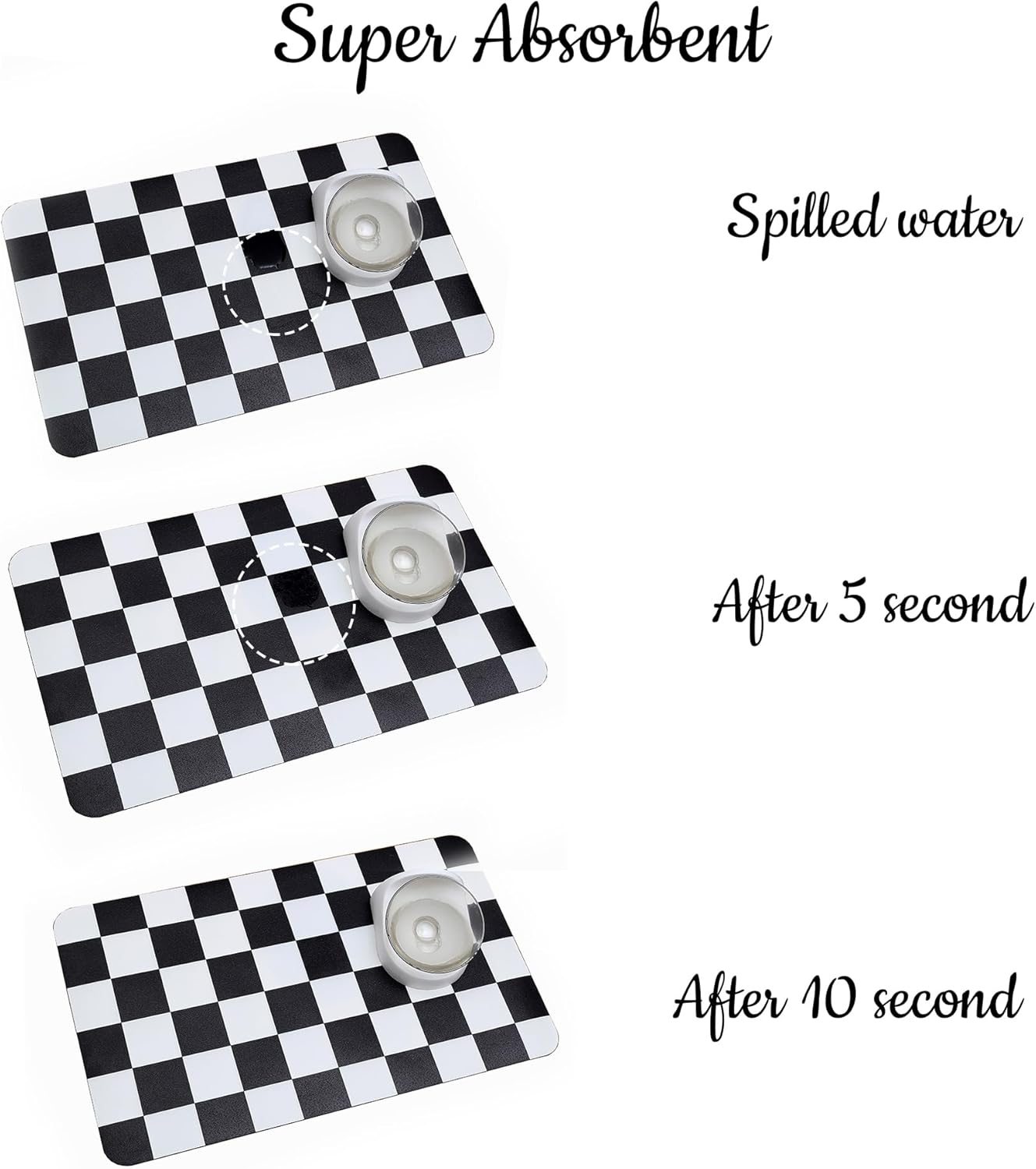 Ralxion Checkered Dog Feeding Mat, Absorbent Mats for Dog Food and Water Bowl, Dispenser, Modern Aesthetic Black White Checkerboard Pet Placemat for Dogs, Cats, Puppy Accessories, 12" X19”