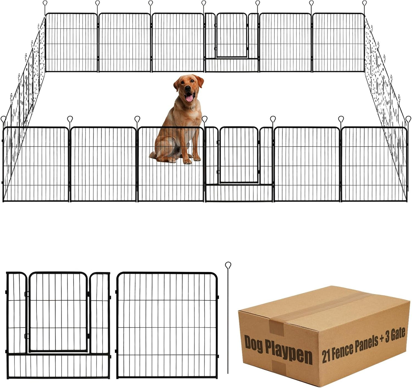 Dog Playpen,24 32 40 48 in(H) Pet Fence Outdoor for Rv Camping,Garden Fence Medium Animal Barrie for Yard,11Ft(L)-56Ft(L) Black Metal Temporary Fencing