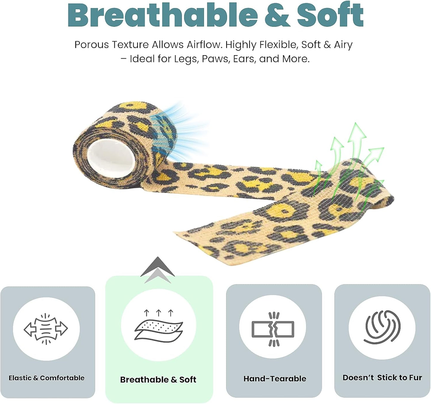 Pet Bandage 6 Rolls, Adhesive Bandage, Self Adhesive Bandage, First Aid Adhesive Gauze, for Horses, Dogs,Cats, Birds, Animals (Animals, 2 Inch (Pack of 6))